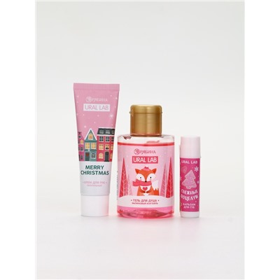 Новогодний подарочный набор косметики «Снежной зимы»: гель для душа, крем, бомбочка, бальзам, косметичка, URAL LAB