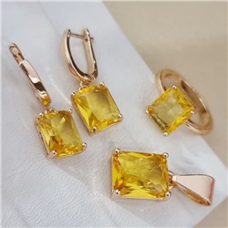 Комплект ювелирной бижутерии коллекция "Дубай" серьги, кулон и кольцо 18 р покрытие позолота, вставка: стекло, цвет: желтый, арт.215.585-18