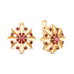 Серьги из золочёного серебра с нат.рубином 925 пробы С-3943зс1115