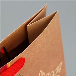 Пакет подарочный новогодний крафтовый «Новогодний подарок», M 26×30×9 см