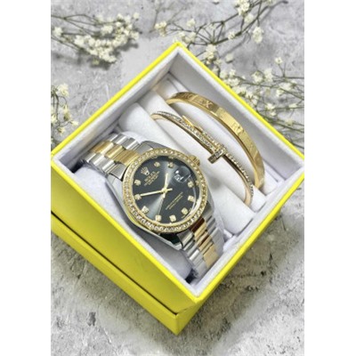 Подарочный набор для женщин часы, 2 браслета + коробка #22852978