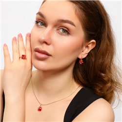 Комплект с крупным камнем ювелирной бижутерии коллекция "Дубай" серьги, кулон и кольцо 17 р, покрытие позолота, вставка: фианиты, цвет: красный, арт.213.723-17