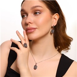 Комплект ювелирной бижутерии серьги, кулон и кольцо 19 р, покрытие: посеребрение, вставка: фианиты и искусственный камень, цвет: бордовый и графитовый, арт.314.288-19