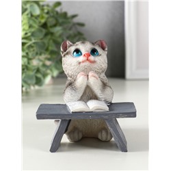 Фигурка полистоун «Котик с книгой за партой», серый, 9×8.5×9.5 см
