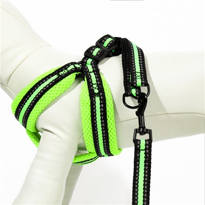 Комплект амуниции светоотражающий с мягкой шлейкой и мягкой ручкой, 1.5×120 см, ОШ 35-53, жёлтый