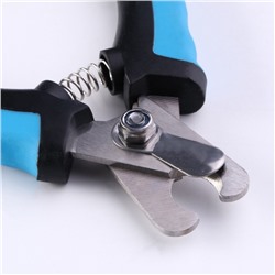 Когтерез боковой большой, с нескользящими ручками, отверстие 15 мм, чёрный, голубой