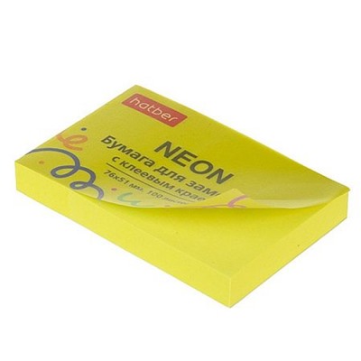 Бумага для заметок с клеевым краем 76х51 мм 100 листов "NEON" желтая 090327 Хатбер