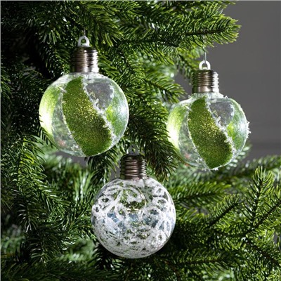 Набор ёлочных шаров «Шары с блёстками», 3 шт., от батареек, свечение белое