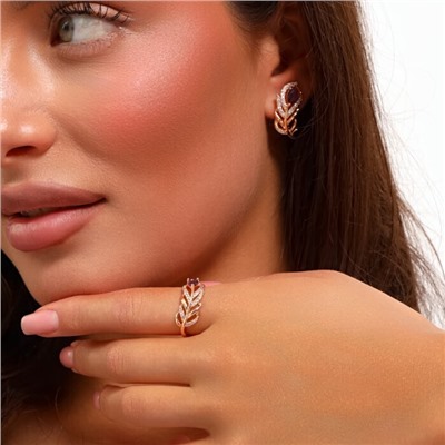 Комплект ювелирная бижутерия коллекция  "Дубай" серьги и кольцо 18 р, покрытие: позолота, вставка: фианиты, цвет: фиолетовый и прозрачный, арт.217.301-18