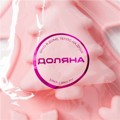 Форма для выпечки новогодняя Доляна «Новогоднее настроение», силикон, 23×19×2.5 см, 6 ячеек, розовая