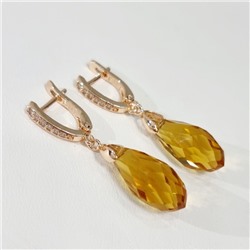 Серьги с кристаллом под Swarovski ювелирная бижутерия коллекция "Дубай", покрытие позолота, цвет: желто-оранжевый, арт.414.475