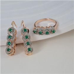 Комплект ювелирной бижутерии коллекция "Дубай" серьги и кольцо 17 р, покрытие позолота, вставка: фианиты, цвет: зеленый, арт.213.979-17
