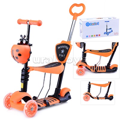 Самокат 3-х кол., оранжевый, светящиеся колёса, PVC, ABEC 7, в коробке