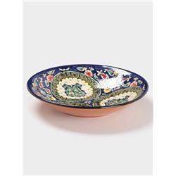 Ляган узбекский Риштанская Керамика «Узоры», d=33 см, глубокий, синий