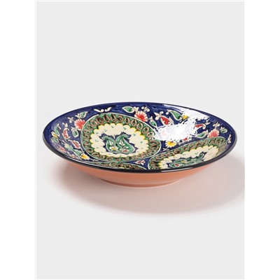 Ляган узбекский Риштанская Керамика «Узоры», d=33 см, глубокий, синий