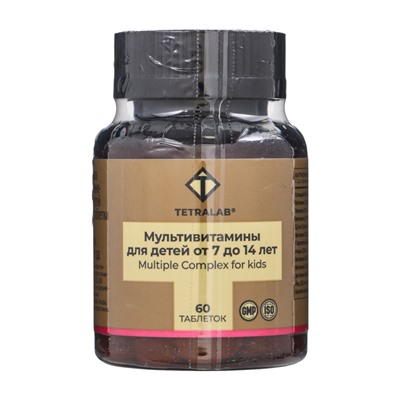 Мультивитамины TETRALAB для детей 7–14 лет, жевательные, укрепление иммунитета и поддержка роста, 60 таблеток