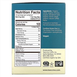 Teeccino, Organic Roasted Herbal Tea, Dandelion Dark Roast, Caffeine Free, 10 Tea Bags, 2.12 oz (60 g)