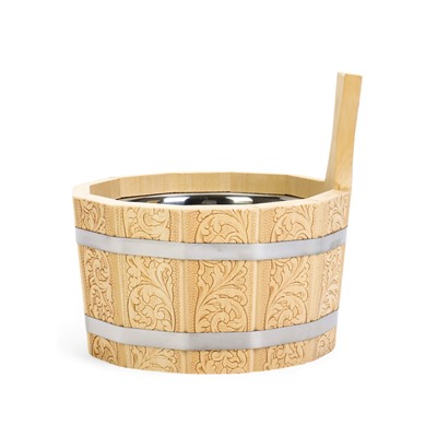 Шайка - ушат для бани и сауны «Русский узор», 3 л, липа, нержавеющая вставка, «Добропаровъ»