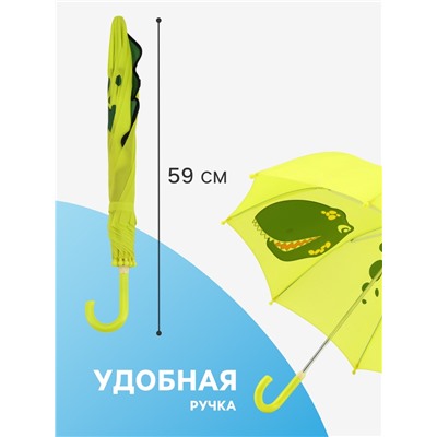 Зонт - трость детский «Динозавр», механический, 8 спиц, R=35/46 см, d=70 см, зелёный