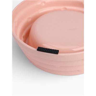 Миска двойная, 25×14×5 см, на пластиковом основании, металл, розовая