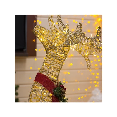 Светодиодная фигура «Олень золотистый» 70×120×30 см, металл, 220 В, свечение тёплое белое