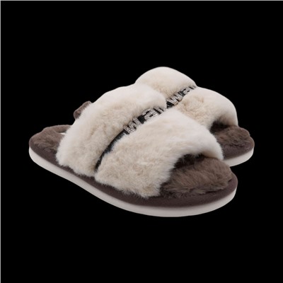 Тапочки меховые 10215 бежево коричневые