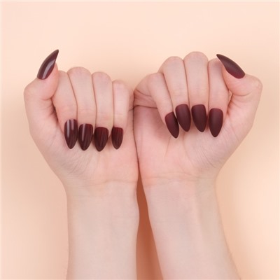 Накладные ногти, 24 шт., с клеевыми пластинами, форма миндаль, цвет бордовый