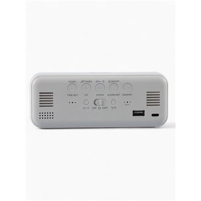 Часы - будильник электронные, настольные, календарь, термометр, гигрометр, 16.8×6.6 см, белые