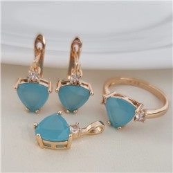 Комплект ювелирной бижутерии коллекция "Дубай" серьги, кулон и кольцо 20 р, покрытие позолота, вставка: фианиты, цвет: тиффани матовый, арт.313.173-20