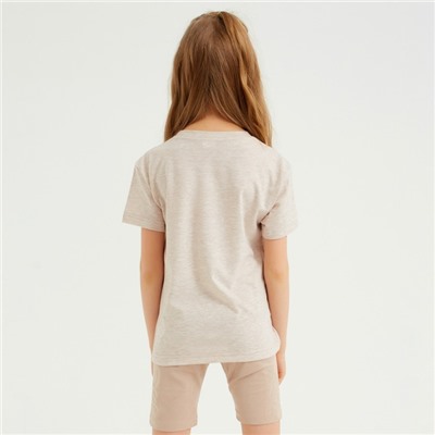 Футболка детская однотонная MINAKU: Basic line, цвет бежевый меланж, рост 128 см