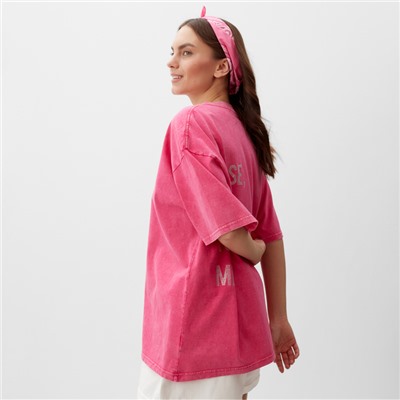 Футболка женская из вареного хлопка Mist Don't touch me, размер 50-52, розовая