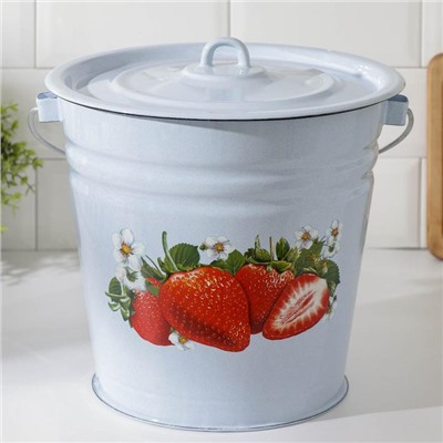 Ведро эмалированное «Клубника садовая», 12 л, с крышкой, цвет белый