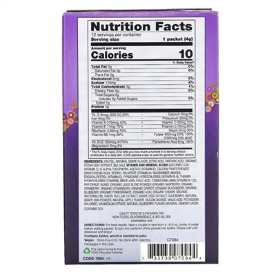 Now Foods, Real Food, Slender Sticks, Active, напиток с виноградным вкусом, 12 стиков, 48 г (1,7 унции)