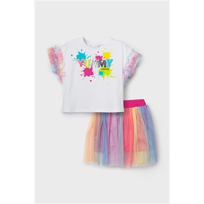 Комплект трикотажный для девочек: джемпер (футболка), юбка-шорты PLAYTODAY, 1240354