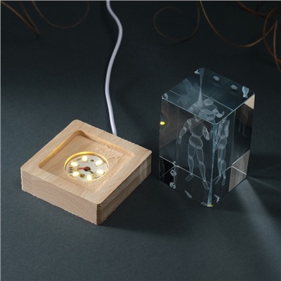 Фигурка светящаяся стекло «Прямоугольник. Шарнирный человек», подставка дерево, USB, 7×7×10