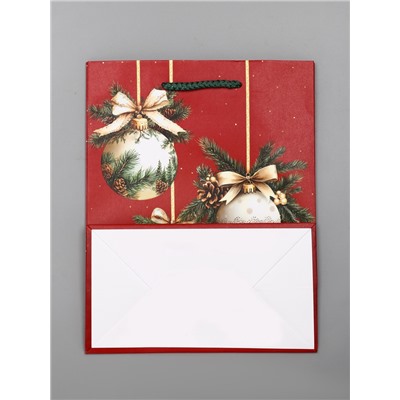 Пакет подарочный новогодний ламинированный, «Ёлки и шары», 18×10×22.3 см