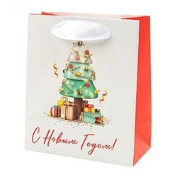 Пакет бумажный 12х14х6 см "Новый Год" с атлас.лент.,ламинированный NFYXS 02 Stilerra