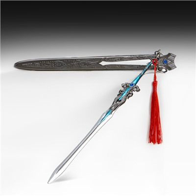 Макет оружия «Сувенирный меч Арта», подвесной, брелок, 27 см, серебристый с голубым