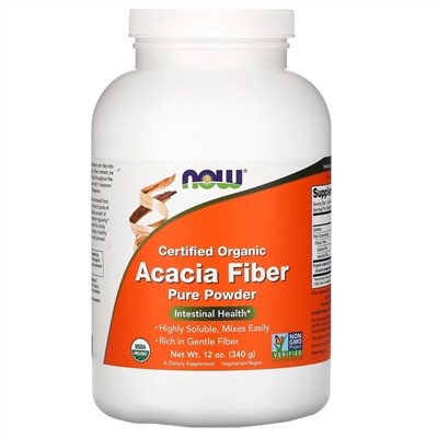 Now Foods, Сертифицированный органический порошок, клетчатка акации, 12 унций (340 г)