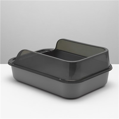 Туалет с прозрачными бортами с совком и фильтром, 40×28×16 см, серый