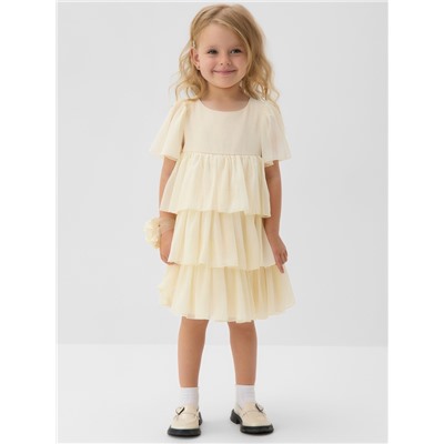 Платье нарядное для девочки MINAKU: PartyDress, с рюшами, рост 116-122 см, бежевое
