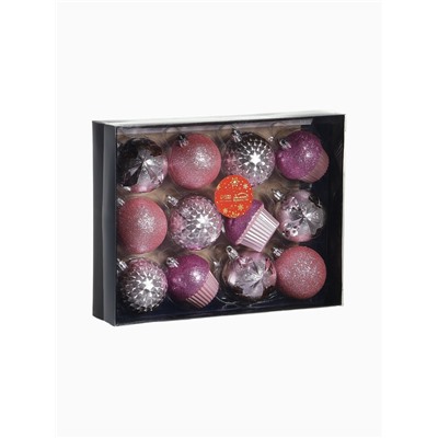 Ёлочные игрушки «Пироженки», шары новогодние, набор 12 шт., d=6 см, розовый