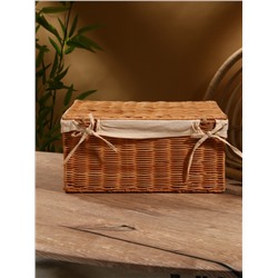 Корзинка прямоугольная с крышкой и тканевым подкладом, 33×22×15 см, ротанг