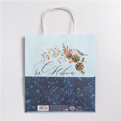 Пакет подарочный новогодний крафтовый «Морозное утро», 22×25×12 см