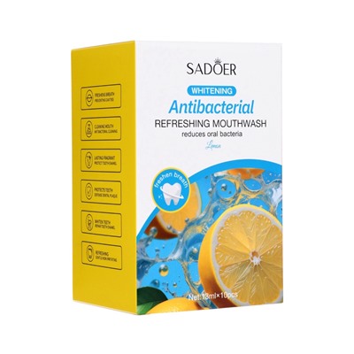 Ополаскиватель для полости рта антибактериальный SADOER, лимон, 10 шт. по 13 мл
