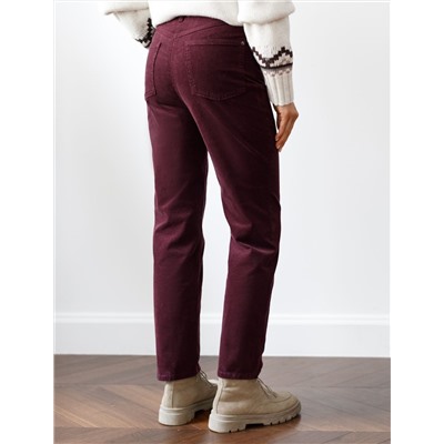 Укороченные эластичные брюки слим из микро вельвета