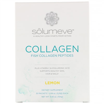 Solumeve, пептиды коллагена с витамином C и гиалуроновой кислотой, со вкусом лимона, 30 пакетиков по 5,15 г (0,18 унции)