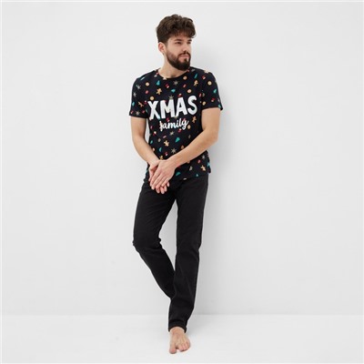 Футболка мужская KAFTAN Xmas family, размер 48, хлопок 100%, чёрная
