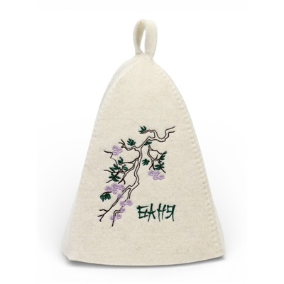 Шапка для бани и сауны «Сакура», полиэфир, шерсть, белая