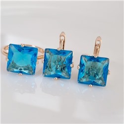 Комплект ювелирная бижутерия коллекция  "Дубай" серьги и кольцо 18 р, покрытие: позолота, вставка: фианиты, цвет: голубой, арт.215.445-18